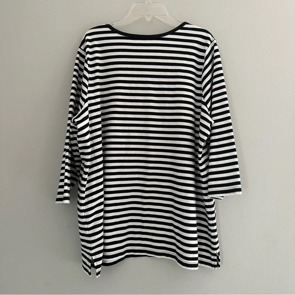 Quacker Factory Black and White Stripe shirt with red sequined lobster - Picture 3 of 4